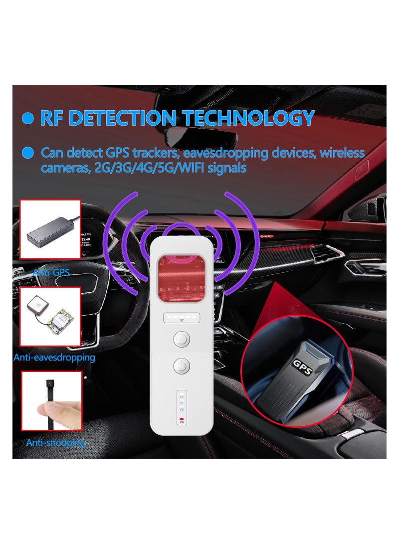 1PCS Hidden Camera Detectors Anti Spy Detector Tracker Detector Infrared Camera Scanner Bug Detector Listening Device Detector RF Signal Scanner Device for Cars Indoor Outroom (White) - Image 2